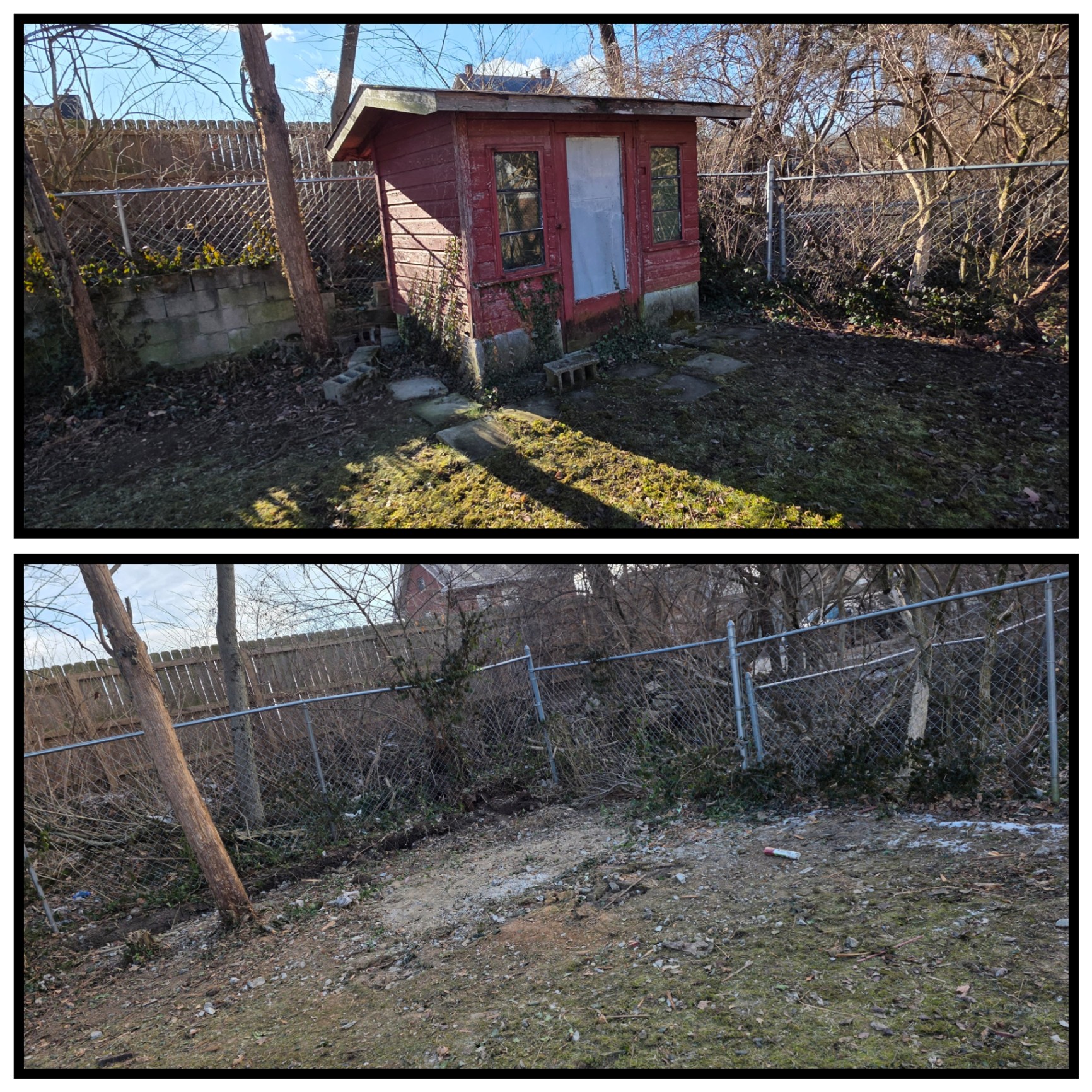 Backyard demolition and clearing before and after